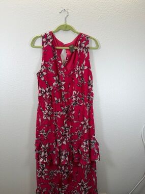Taylor Hot Pink Floral V-Neck Sleeveless Maxi Dress